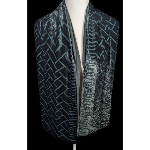 Vintage Dark Blue Criss Cross Geometric Velvet Burnout Scarf - Picture 3 of 7